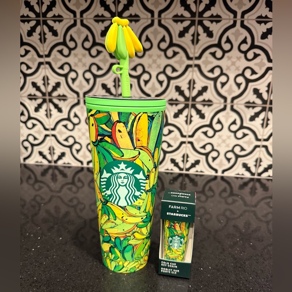 NWT Farm Rio + Starbucks 24oz Tumbler and Cold Cup Keychain Bundle
